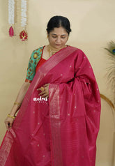 Queen's Pink - Sithara - Semi Tussar with buttas and Multi Border